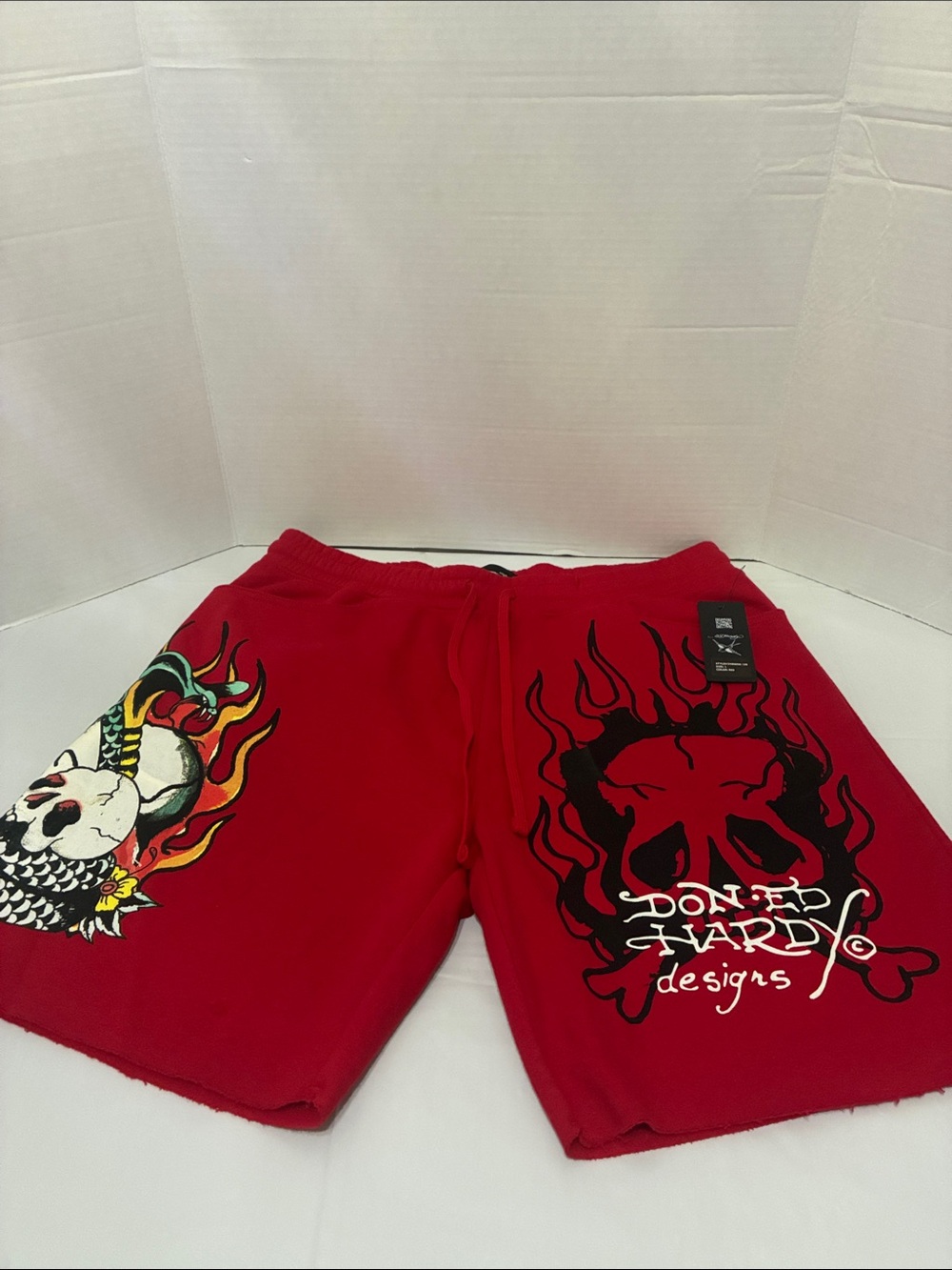 Ed Hardy Red Skull Flame Graphic Men’s Athletic Shorts